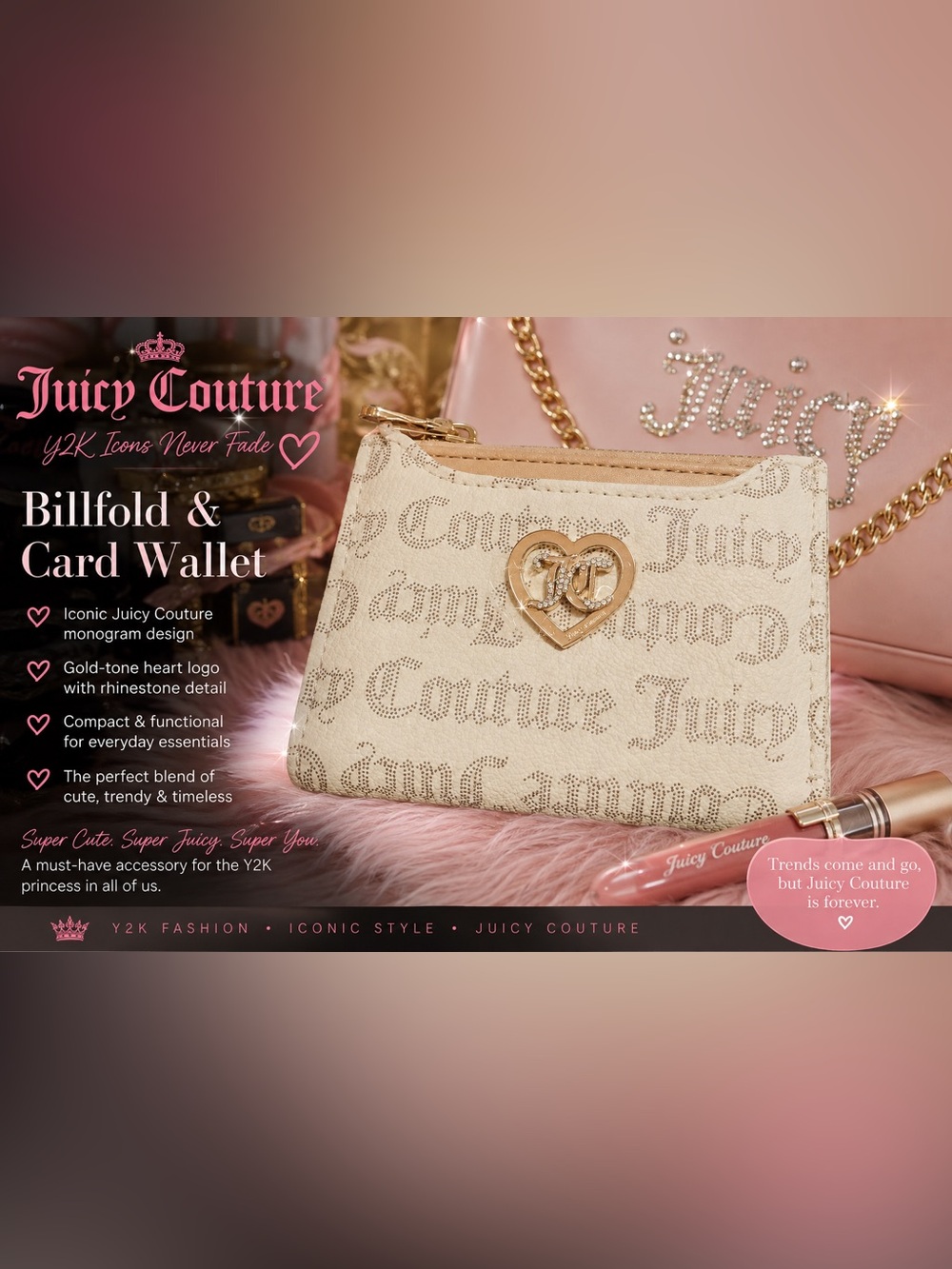Juicy Couture | Beige Logo Heart Charm Wallet
